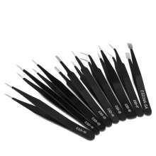 Canvas nine-piece stainless steel anti-static tweezers electronic repair bird's nest grafting eyelash professional pointed elbow tweezers