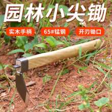 Hua hoe outdoor agricultural gardens. Gardening tools. Fishing and weeding hoe. A small hoe with a short wooden handle for hoeing grass growing vegetables. Pointed hoe