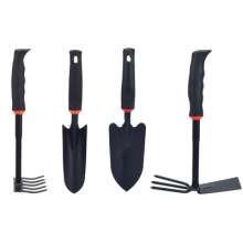 Five-tooth rake with vinyl handle. Gardening set of four. Flower shovel Dual-purpose hoe. gardening tools. garden farm tools set