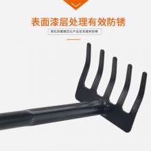 Five-tooth rake with vinyl handle. Gardening set of four. Flower shovel Dual-purpose hoe. gardening tools. garden farm tools set