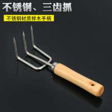 Lijin stainless steel gardening rake. Garden loosening rake for growing vegetables. three-tooth harrow