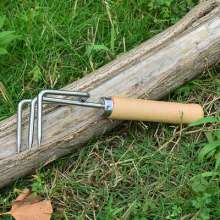 Lijin stainless steel gardening rake. Garden loosening rake for growing vegetables. three-tooth harrow