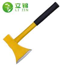Lijin outdoor forging yellow lacquer axe. The head (40 pieces per piece) is a household axe for chopping wood and trees. Lumberjack Axe Rivet Head with Steel Handle. Steel Pipe Axe
