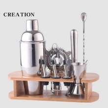 Stainless Steel Cocktail Shaker Set. 16-piece set of bamboo and wood rack wine wine set. 700ml creative shaker