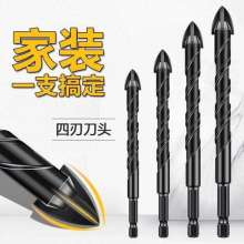 Alloy cross drill bit four-edged six-handle all-ceramic tile ceramic tile glass marble multi-purpose hole opener