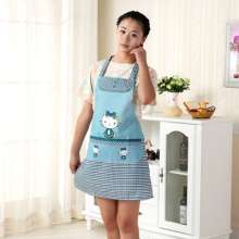 Hanging neck kitten kitchen home apron anti-fouling peach skin cartoon positioning apron . apron