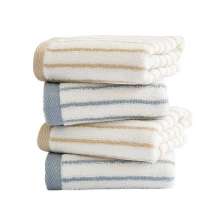Jie Liya square towel. Cotton soft absorbent striped cotton square towel with embroidered logo. Towel