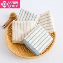 Jie Liya square towel. Cotton soft absorbent striped cotton square towel with embroidered logo. Towel