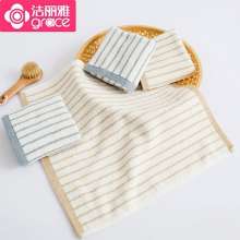 Jie Liya square towel. Cotton soft absorbent striped cotton square towel with embroidered logo. Towel