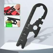 Stainless steel multi-function small wrench tool card. Creative bottle opener wrench. Outdoor portable EDC tool