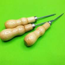 Double gourd awl with wooden handle. Round hole hook drill. diy sewing tool pinhole drill. Shoe repair supplies