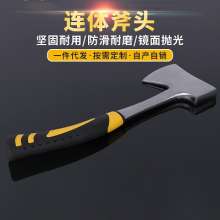 Household hand axe one-piece forging axe. Outdoor woodcutting axe Carbon steel axe. An axe with a rubber handle for chopping wood
